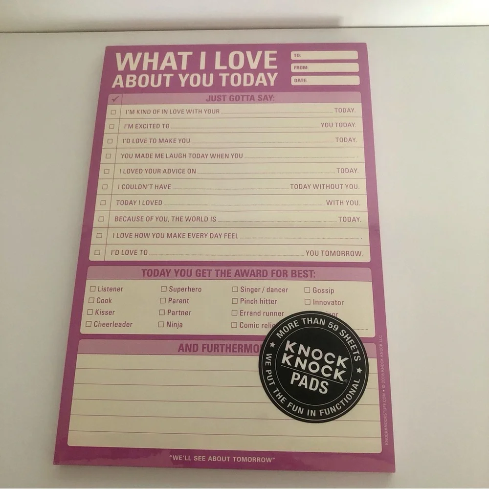 NEW✨ What I Love About You Today Notepad Sheets Knock Knock Note Prompt Pad